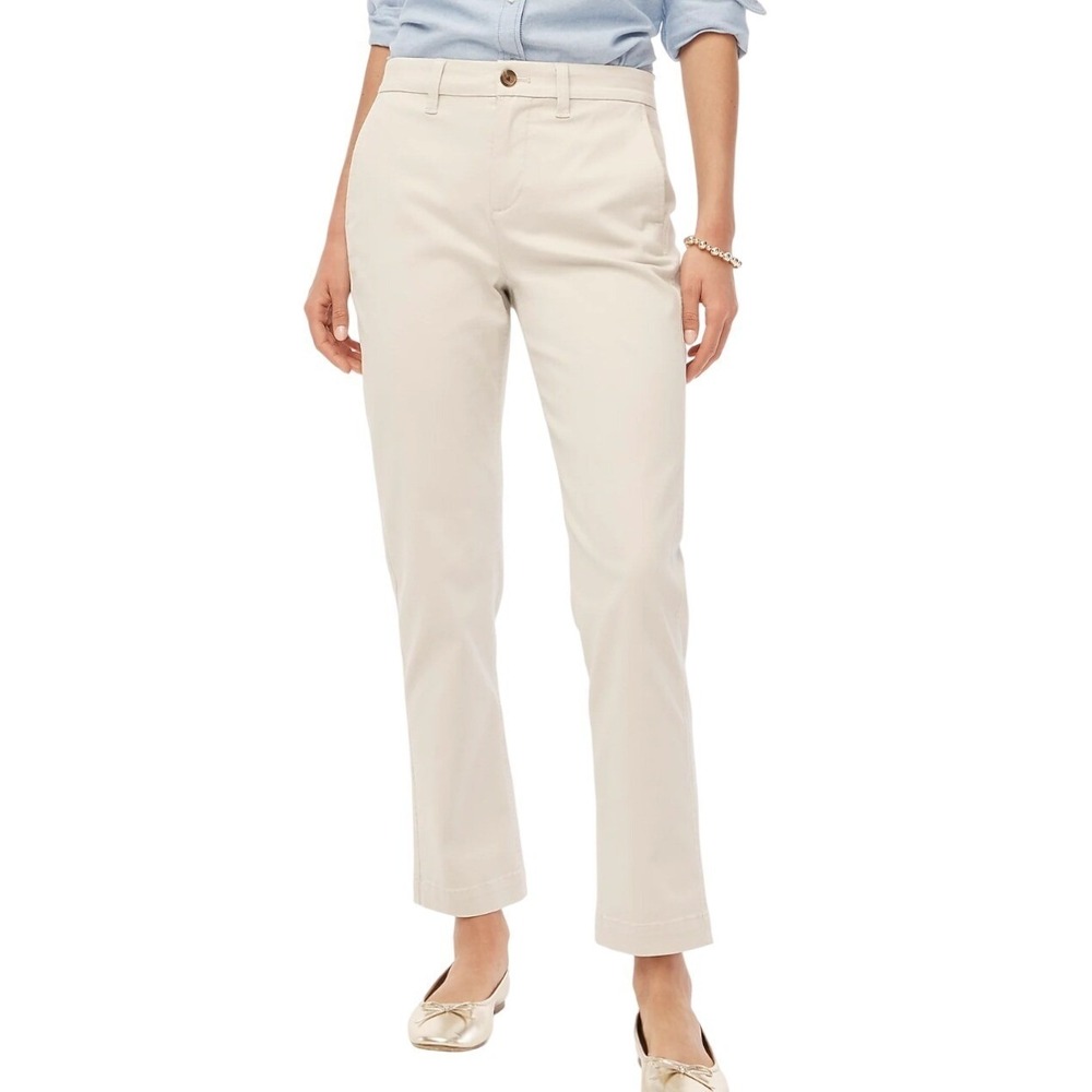 J.Crew High Rise Girlfriend Chino Pants Cotton Straight Leg Stone Size 18 Preppy